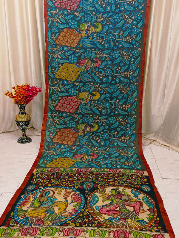 Bangalore Silk Sarees with Kalamkari figure work and Mangalagiri borders